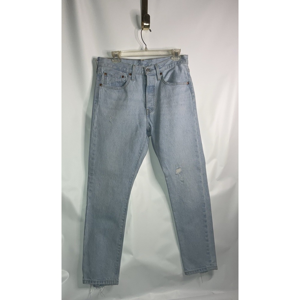Levis 501 Skinny Jeans Womens 30 W 28 L Blue Distressed Premium Button Fly Denim